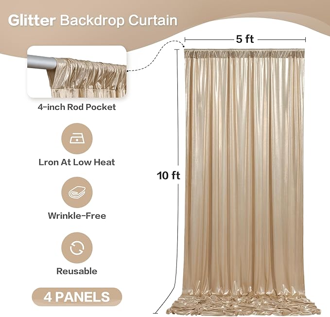 gogoparti 20x10FT Champagne Gold Sequin Backdrop Curtain - Image 6