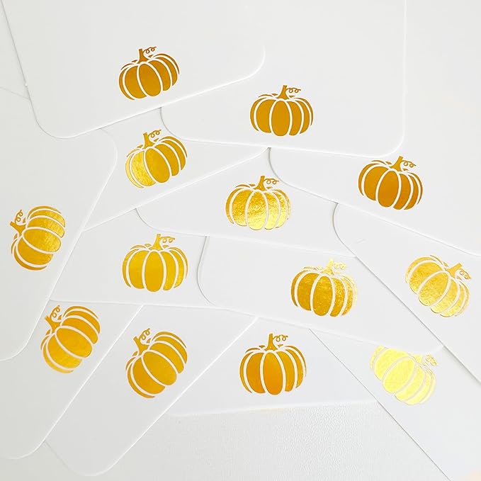 100 Pcs Blank Gift Tags with String Gold Foil Pumpkin Large White Paper Gift - Image 2