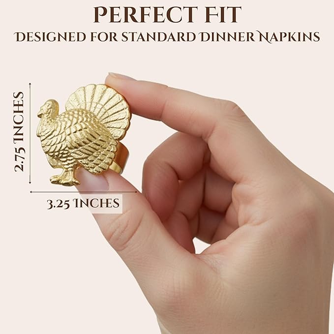 Set of 12 Turkey Napkin Rings for Thanksgiving Table Decor | Premium Metal - Image 4