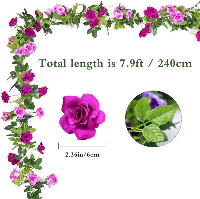 Kisflower 3PCS/23.7FT Artificial Rose Flower Garland, Fake Vines Silk Floral - Image 2