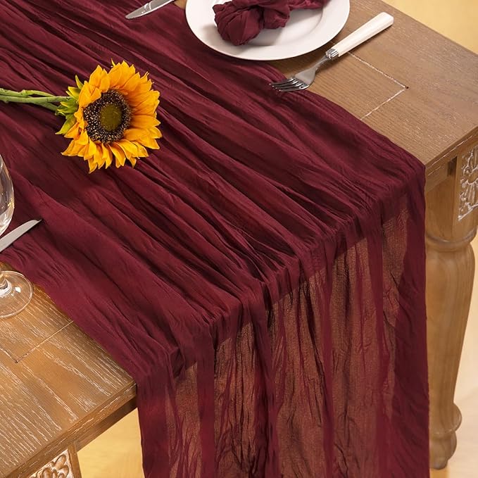 Burgundy Red Cheesecloth Table Runner Fall Table Runner Boho Gauze 120 Inches - Image 6