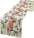 Vintage Bird Flower Table Runner Seasonal Spring Purple Wisteria Garden Plants by SHElifestyle