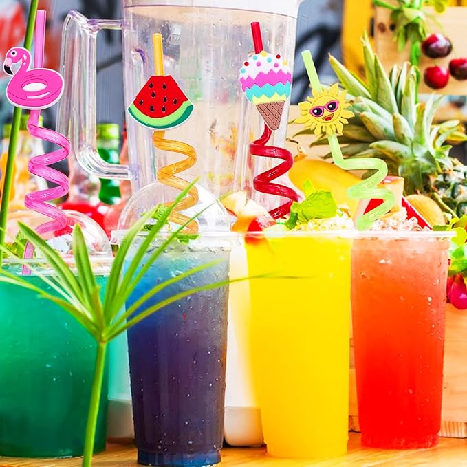 Summer Reusable Drinking Straws 24 Packs Pool Party Decorations Beach Fruit - Image 7