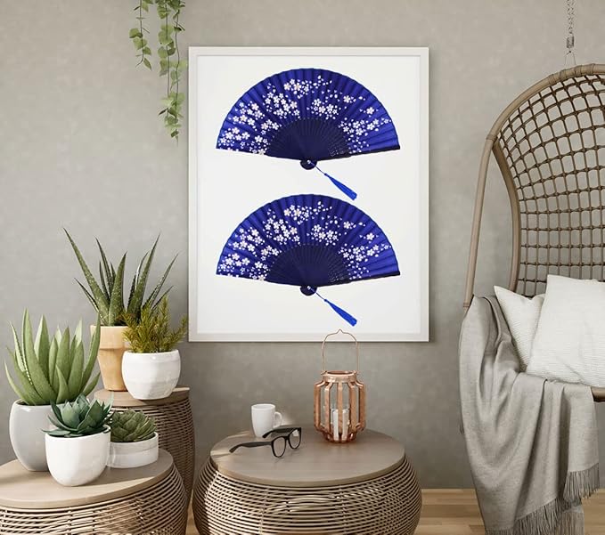 Amajiji Folding Hand Fan for Women, Chinese Japanese Vintage Style Bamboo Silk - Image 4