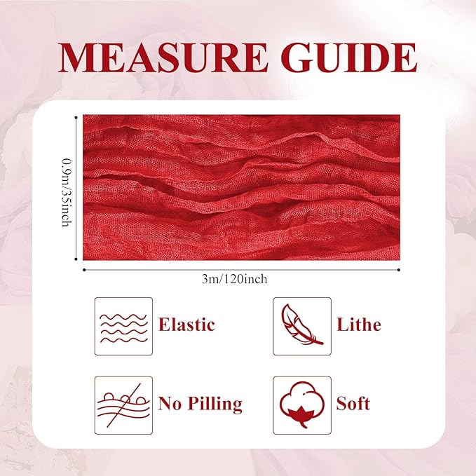 Asee'm 4PCS Fall Table Runner Cheesecloth 10FT Red Boho Gauze Fabric Rustic - Image 2