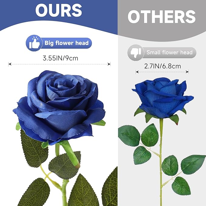 Tifuly Royal Blue Roses Artificial Flowers -12 pcs Realistic Single Long Stem - Image 8