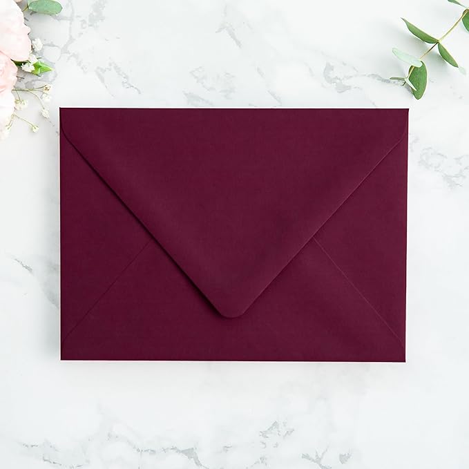 PONATIA 50PCS A7 Euro Flap Envelopes, 5.25 x 7.25'' Burgundy Flowers Liner - Image 2