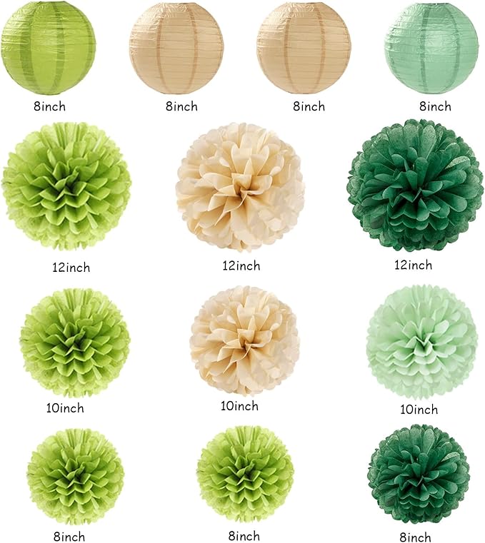 Sage-Green Boho Party-Decorations Paper-Flowers Lanterns - Image 3