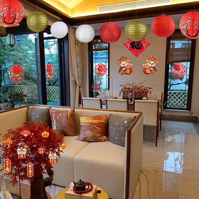 14Pcs Chinese Japanese Paper Lantern Assorted Sizes Hanging Plum Blossom Red - Image 5