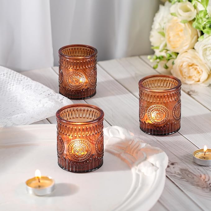 24 Pcs Amber Votive Candle Holders, Glass Tealight Candle Holders - Image 7