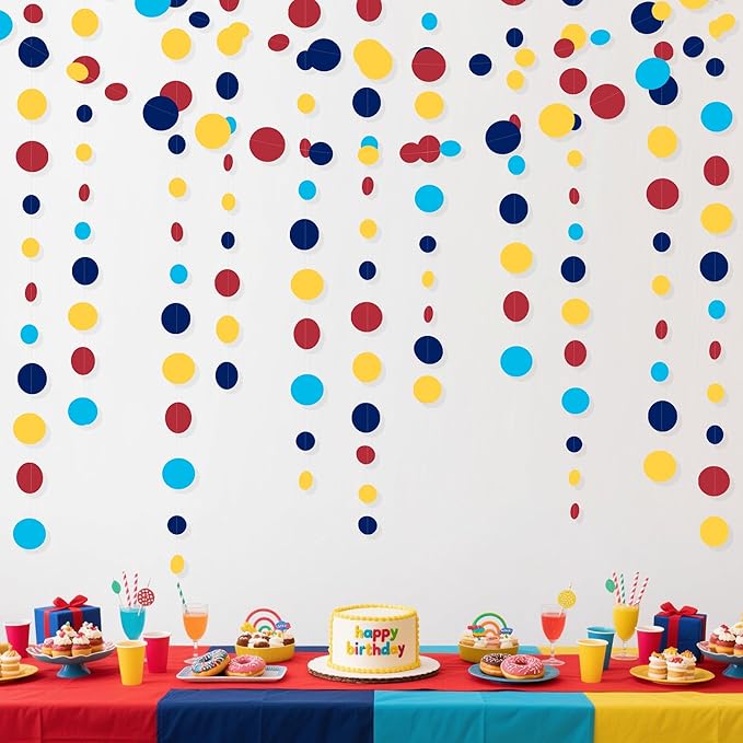 Red Blue Yellow Party Decorations Circle Dots Garland Hanging Paper Polka Dot by pinkblume