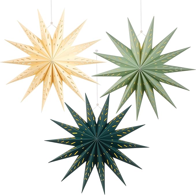 3Pcs 14-Pointed 18 Inch Paper Star Decorations Christmas Party Decorations Sage by EasyJoy