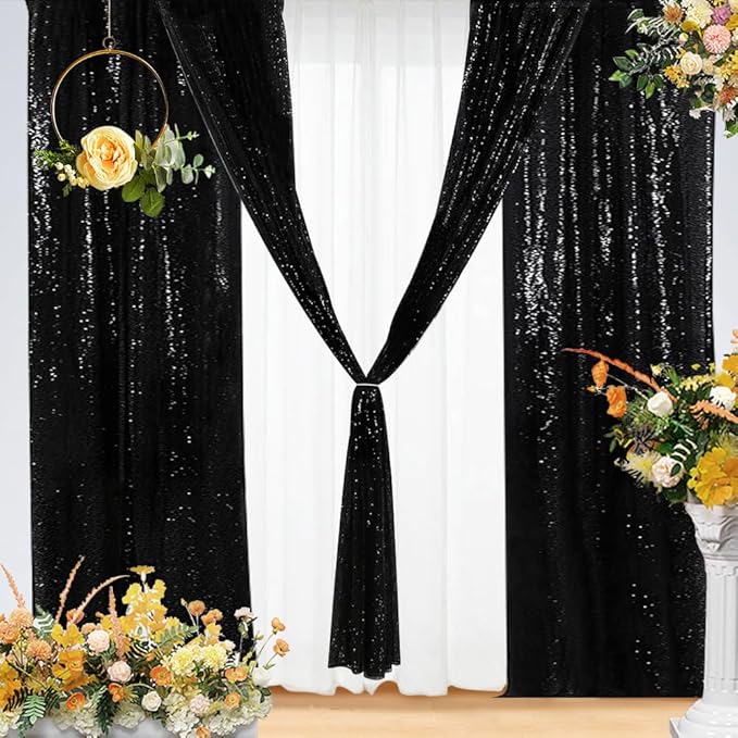 Eternal Beauty Sequin Backdrop Curtains, 2x8 Ft-2 Panels Black Back Drop - Image 4