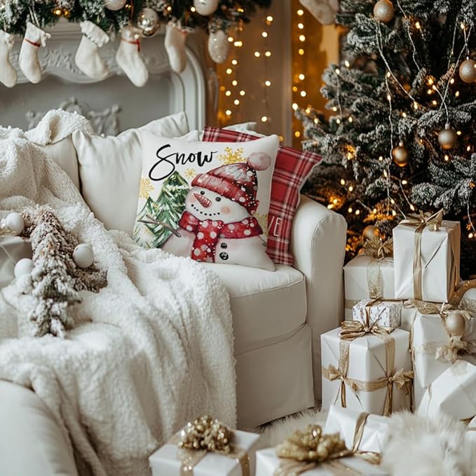 GEEORY Winter Christmas Throw Pillow Covers 16 x 16 Inch Set of 4, Xmas Trees - Image 8