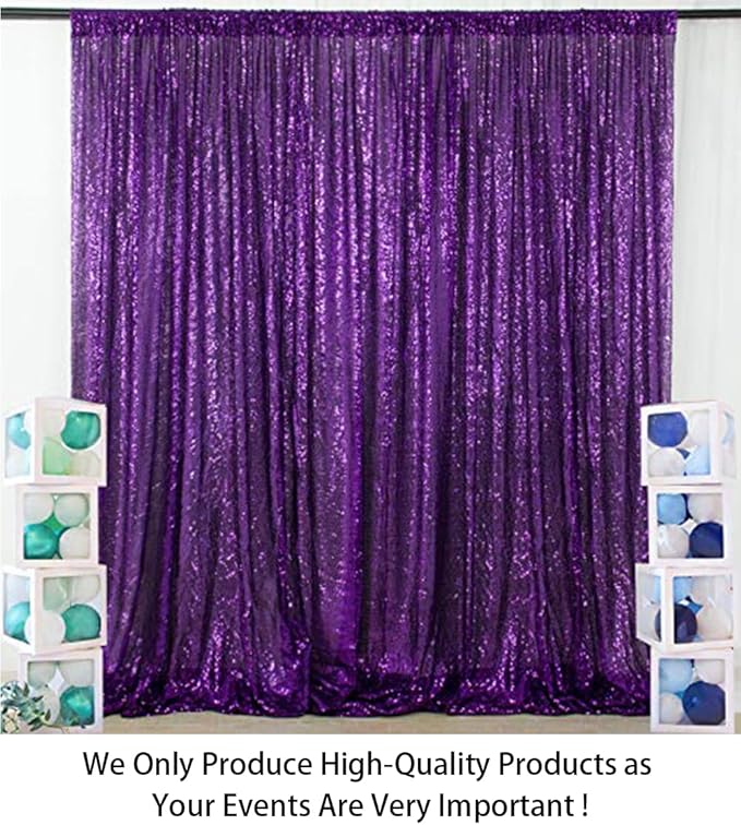 ShinyBeauty Purple Sequin-Backdrop-Curtain 2Panels 5FTx10FT Glitter Wedding - Image 2