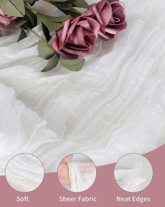 Ivory White Cheesecloth Table Runner 120 Inch, Boho Rustic Gauze 10 FT - Image 2