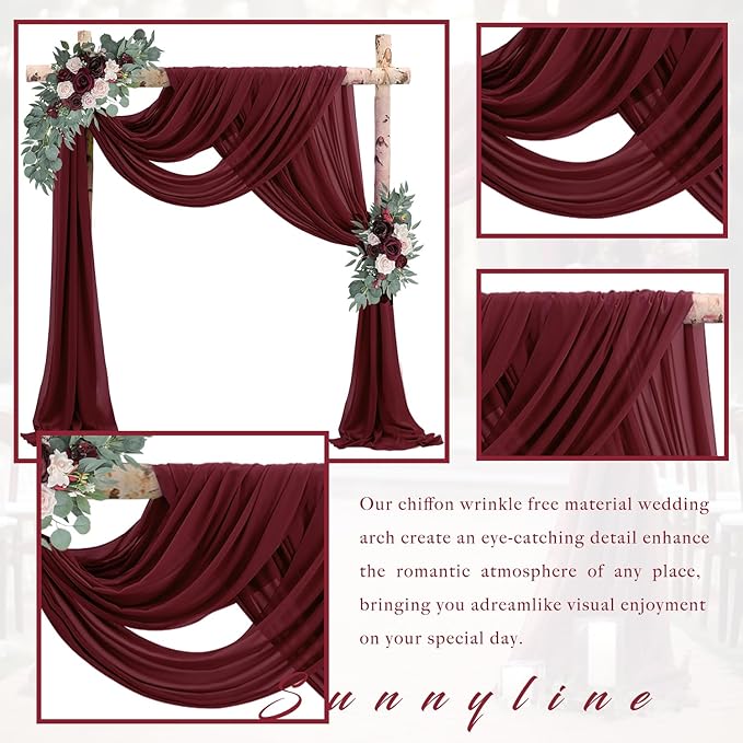 20Ft Length x 28" Width Wedding Arch Draping Fabric 2 Panels Burgundy Arch - Image 3