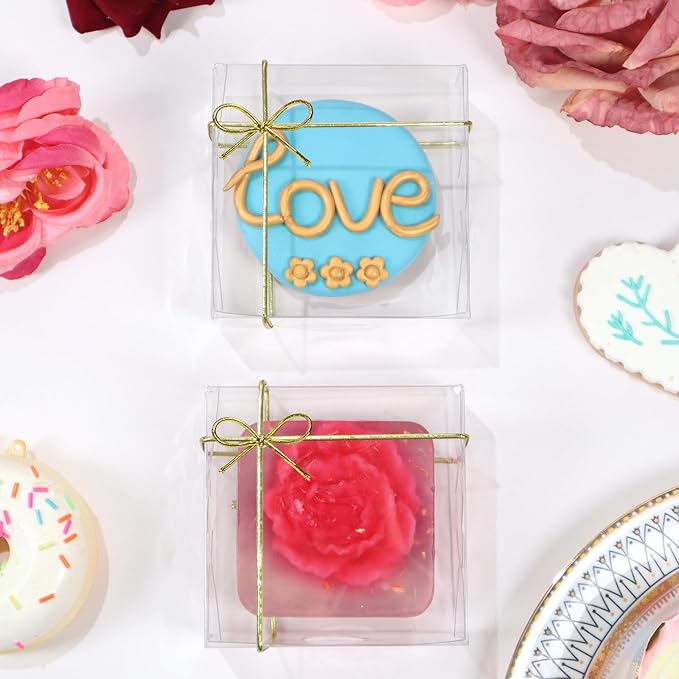RomanticBaking 3¼"x3¼x1½50PCS Full Clear Cookie Boxes Soap Boxes Chocolate - Image 5