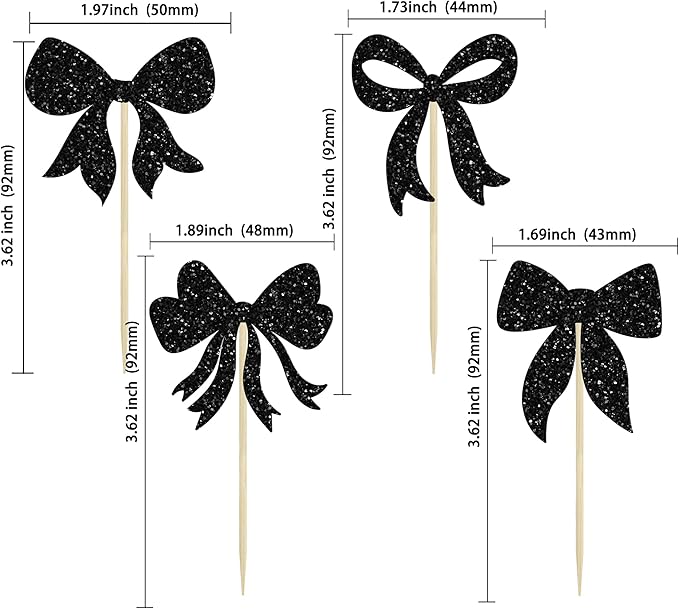 Gyufise 36Pcs Bow Cupcake Toppers Glitter Girls Birthday Decorations Bowknot - Image 2