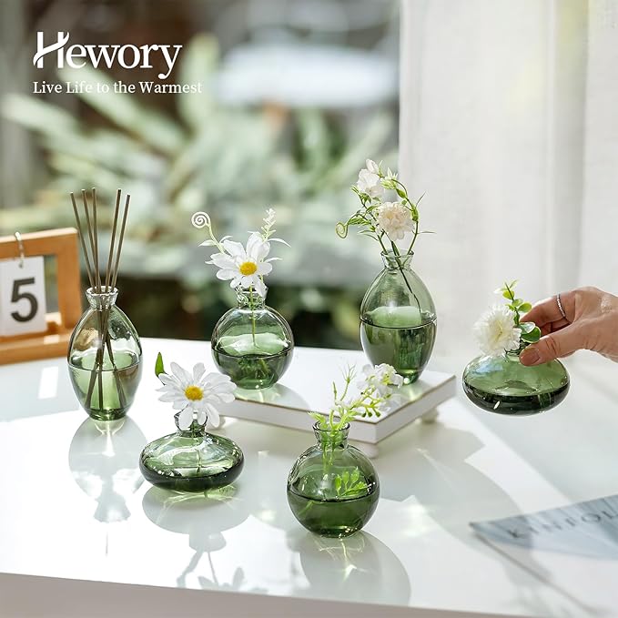 Hewory Glass Bud Vases for Centerpieces: Set of 12 Cute Green Small Vases - Image 4