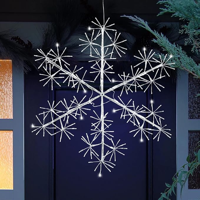 30’’ Christmas Snowflake Lights Outdoor, Pre-lit 240Pcs Cool White LEDs Hanging by BAYN