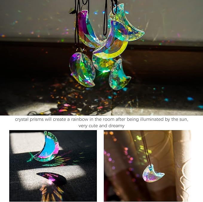6pcs Colorful Crystal Faceted Half Moon Prisms Chandelier Lamp Lighting Drops - Image 3