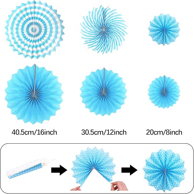 Navy-Light Blue Party Decorations, Pom Poms Flowers - Image 4