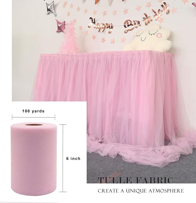 Light Pink Tulle Fabric Roll 6 Inch X 300 FT Matte Tulle Ribbon Netting Mesh - Image 2