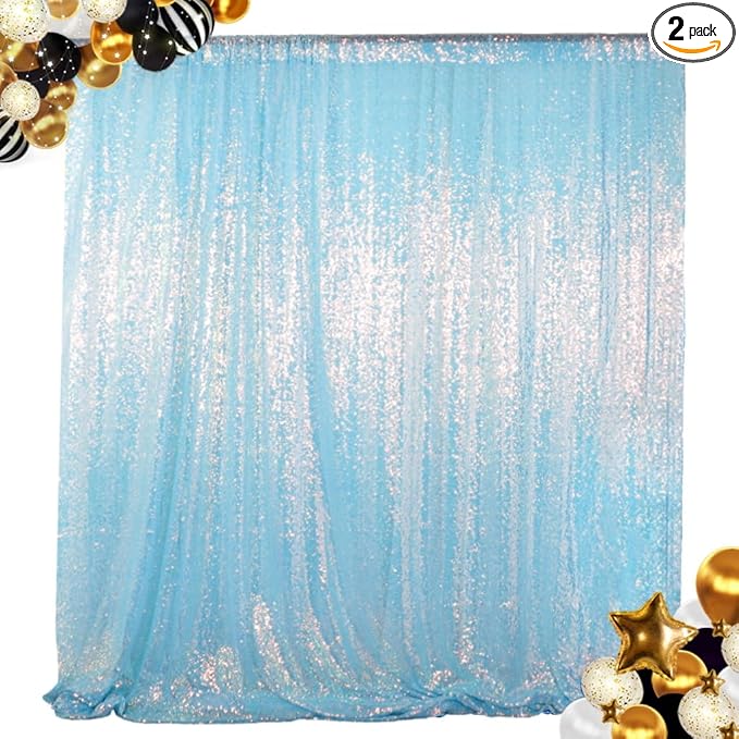 ShinyBeauty 4FTx8FT Iridescent Aqua Sequin Photo Backdrop | Glitter Fabric by ShinyBeauty