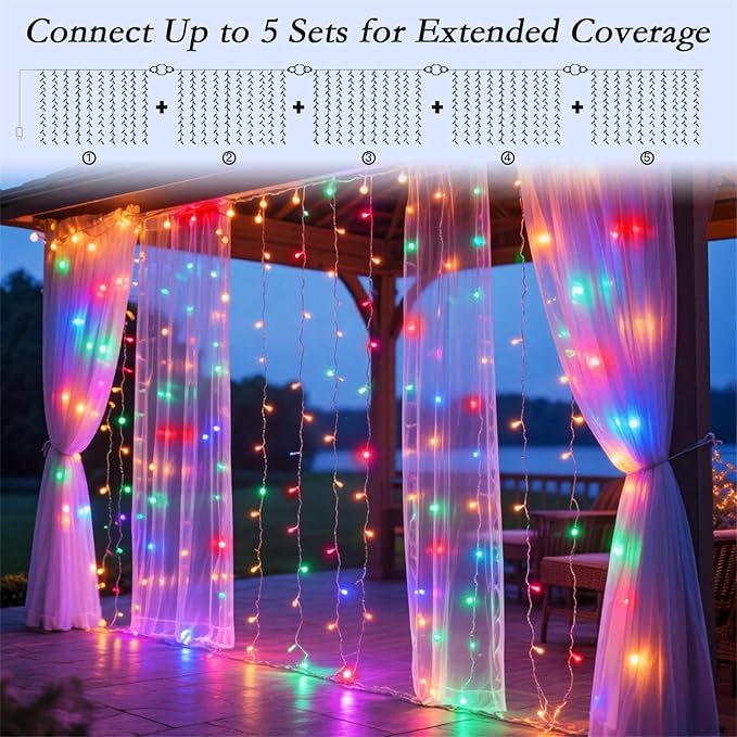 200 LED Rainbow Curtain String Lights 9.8 * 6.6FT Plug in Fairy - Image 7