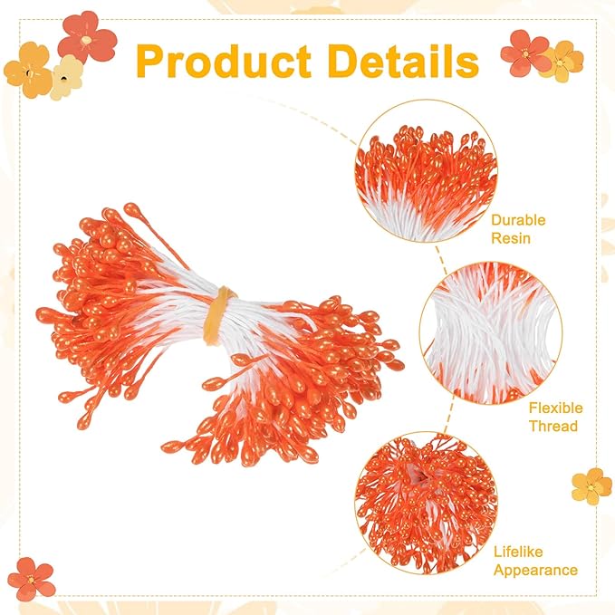 600-Pack Flower Stamens for Crafts, 5mm Double Heads Artificial Pearl Floral - Image 2