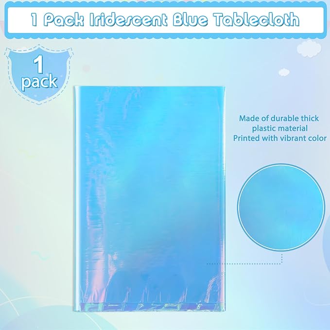 FunnyPars 1 Pack Iridescent Blue Plastic Tablecloth, Shiny Blue Disposable - Image 4