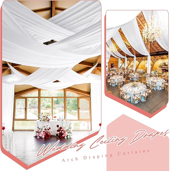 10 Panels White Ceiling Drapes for Wedding 5ftx20ft Sheer Drapery Chiffon - Image 5