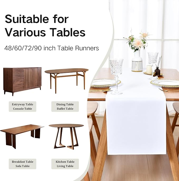 Farmhouse White Table Runner Dining Table Runners 60 Inches Long Coffee Table - Image 5