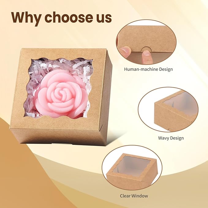 RomanticBaking 3 ¼" x 3 ¼" x 1 ½" 100PCS Cookies Boxes Soap Box Chocolate - Image 4