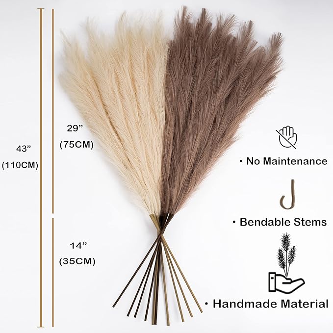 EVODIS Faux Pampas Grass 8 Stems, Artificial Pampas Grass - Image 3