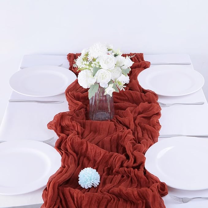 4 Pack Terracotta Cheesecloth Table Runner 35x120 Inch Boho Gauze Fabric Cheese - Image 6