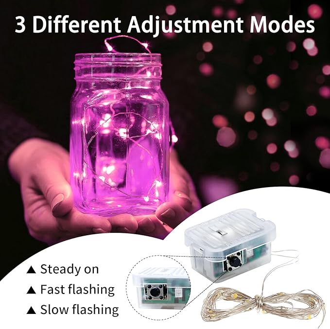 24 Pack Pink Fairy Lights 7Ft 20 LED Twinkle String Lights 3 Modes Battery - Image 3