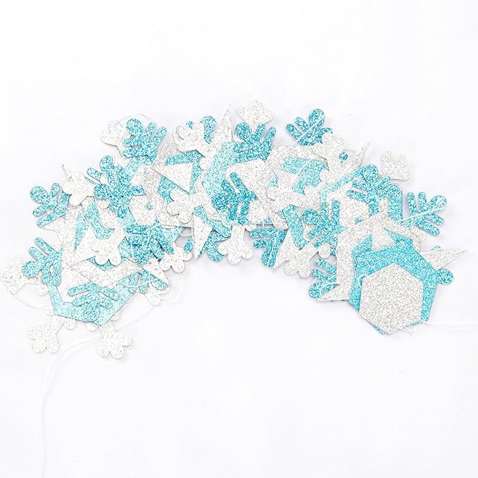 Snowflake-Snow Teal-Silver Christmas Party-Decorations Streamers - 52Ft White - Image 3