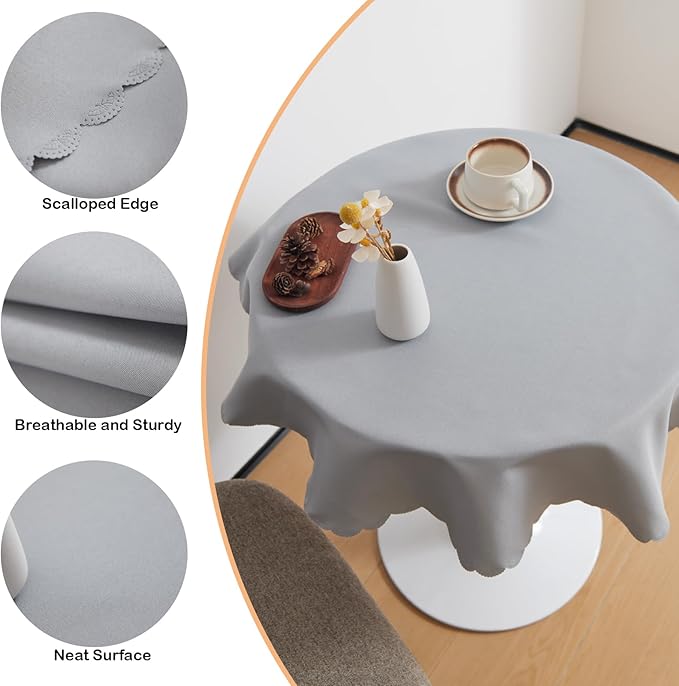 Small Round Grey Tablecloth 36 Inch Polyester Fabric Washable Table Cover - Image 4