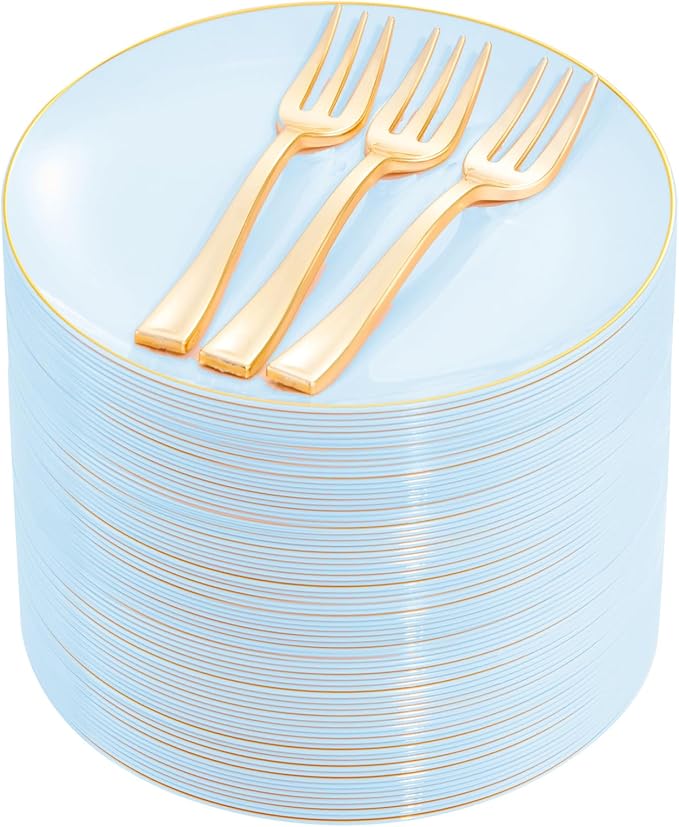 Festiva 200Pcs Blue Gold Cake Plates 6.3" by Festiva