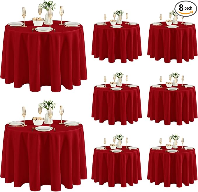 Fitable 8 Pack Round Tablecloths: Stain Resistant Wrinkle Free Circle Table by Fitable