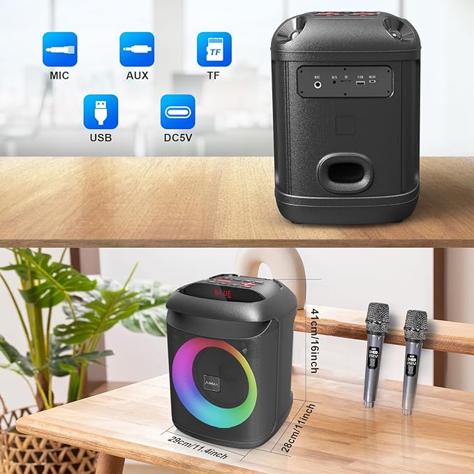 AIMAX Karaoke Machine with Bluetooth and Two Wireless Microphones, Portable - Image 4
