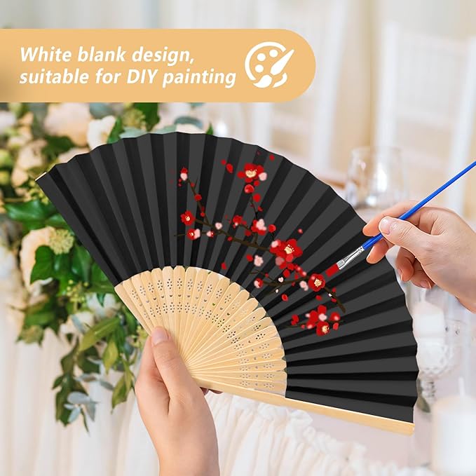 50Set Wedding Hand Fans Party Favors Black Paper Folding Handheld Fans Bulk - Image 5