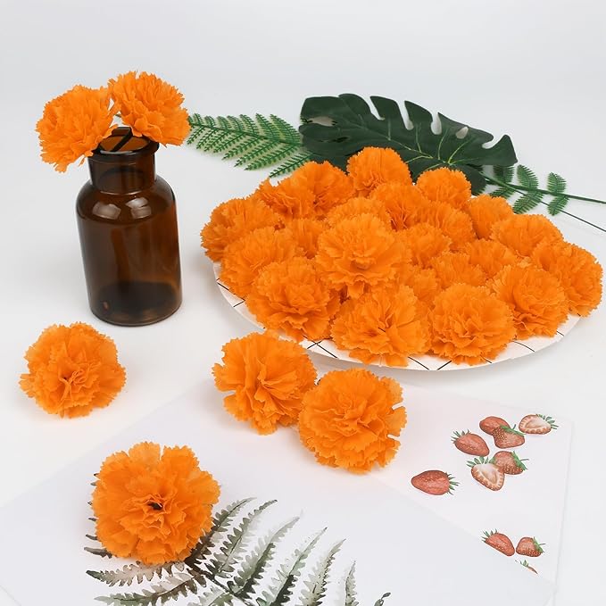80 Pcs Artificial Marigold Flowers, Indian Wedding, DIY Wreath Garland - Image 3