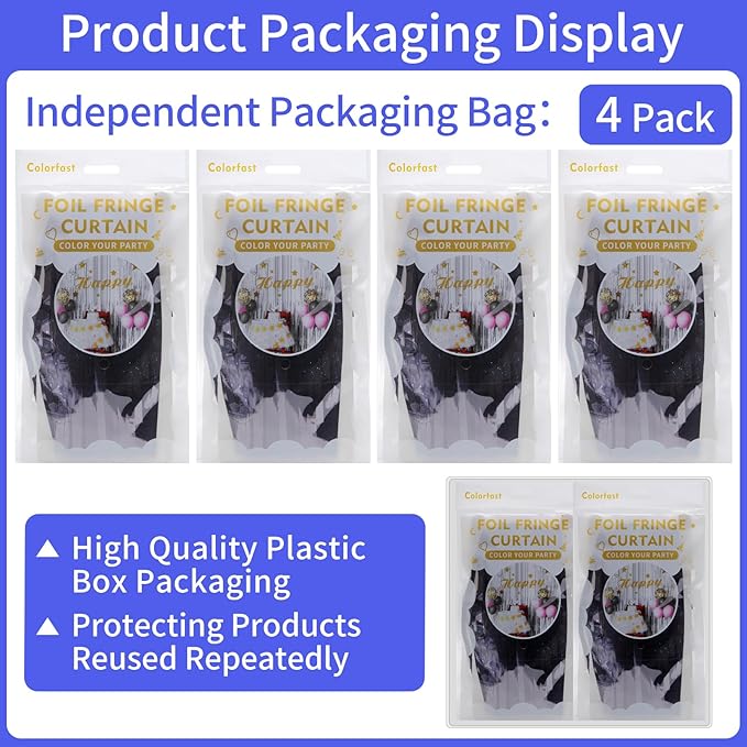 Picoway 4 Pack Foil Fringe Tinsel Backdrop Curtains, Birthday Engagement - Image 2