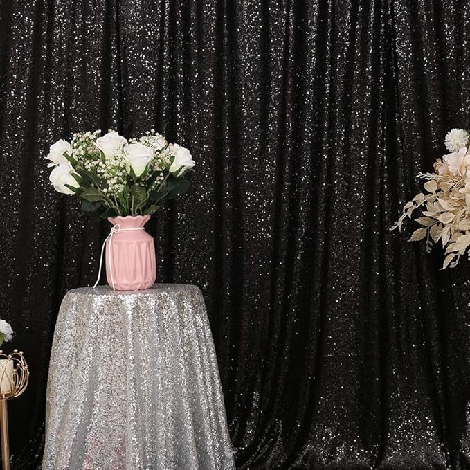 Eternal Beauty Black Sequin Backdrop, 7x7 Ft Halloween Glitter Background - Image 6