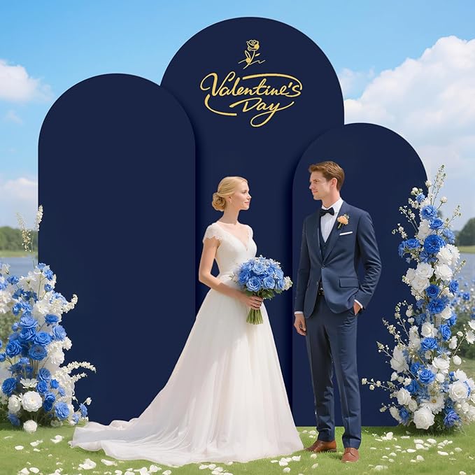 Metal Arch Backdrop Stand and Cover Set 6&6.6&7.2ft Navy Blue Arch Backdrop by OMKSIH