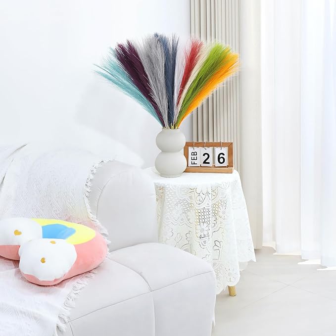 90 Pcs Rainbow Pampas Grass Decor 21.7 Inch Faux Pampas Grass Bulk Artificial - Image 2