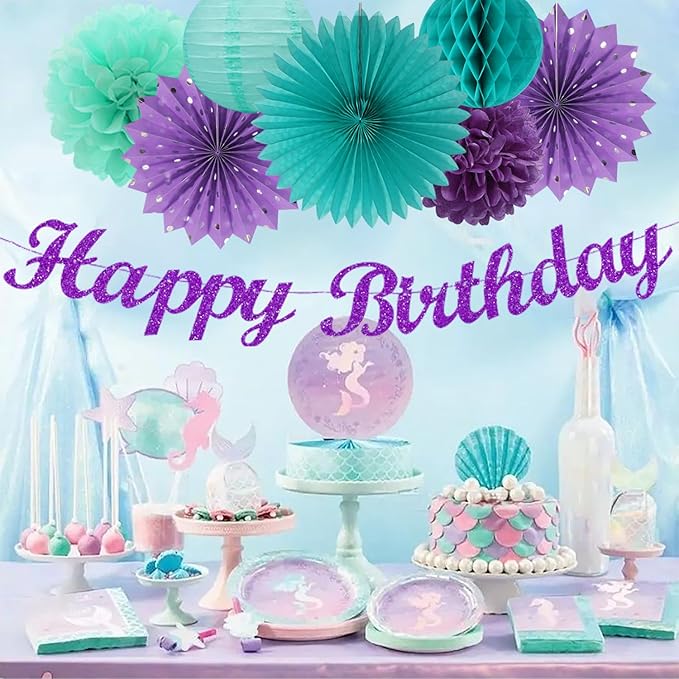Teal-purple Lavender Girl Mermaid-birthday Party-decorations - Image 6